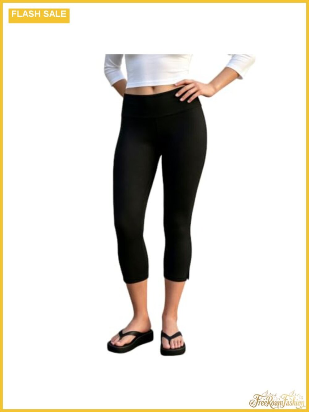 Women's Fold Over Capri Leggings Y2K Split Hem Stretch Cropped Yoga Pants